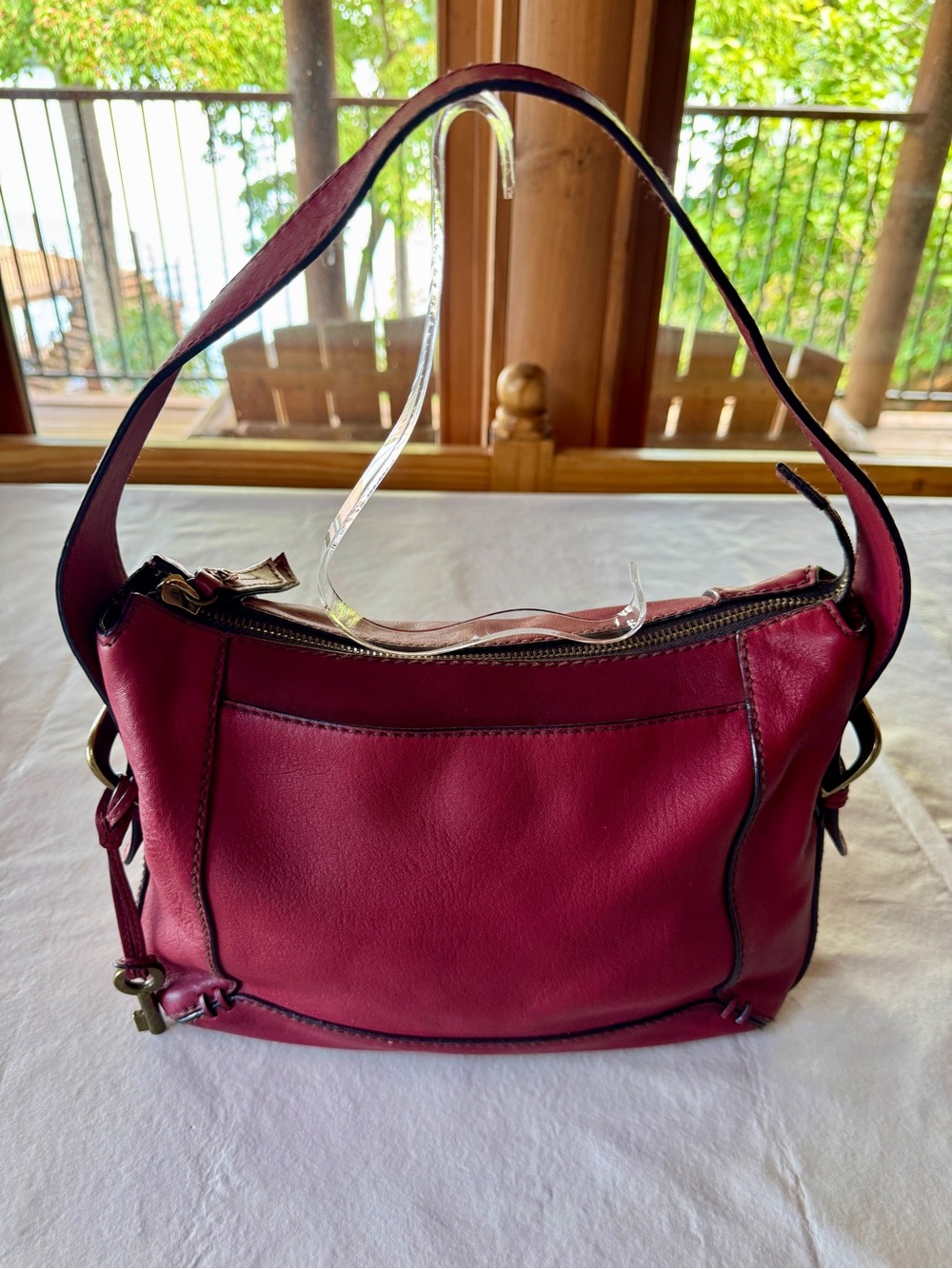 FOSSIL Red Hobo Genuine Leather Shoulder Bag or Handheld Adjustable Strap w/Key - Picture 3 of 17
